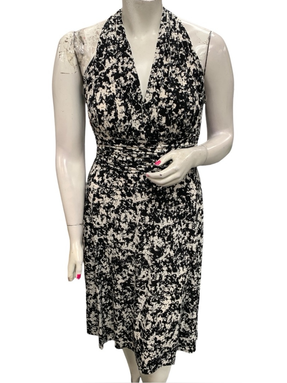 Jones Studio Black & White Halter Midi Dress Size L
